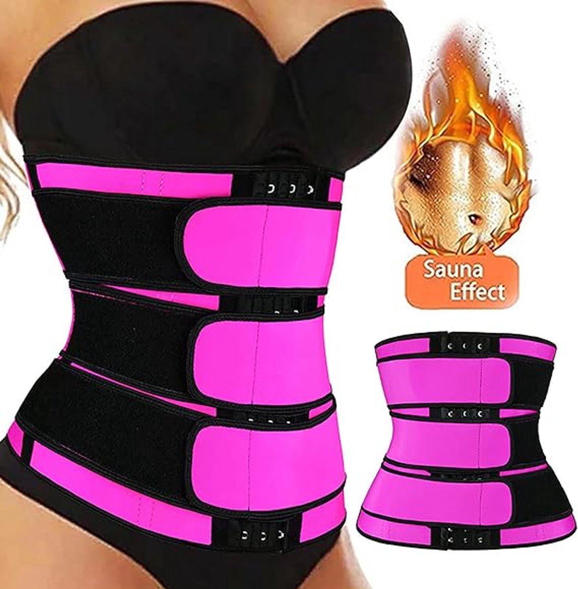 Women Sweat Reducer Training Belt - Sweatband - Waist Trainer - Slimming Belly Band - 3-Row Closure & Breathable Material - Extended Sizes (S to 6XL) - Red โ image 4