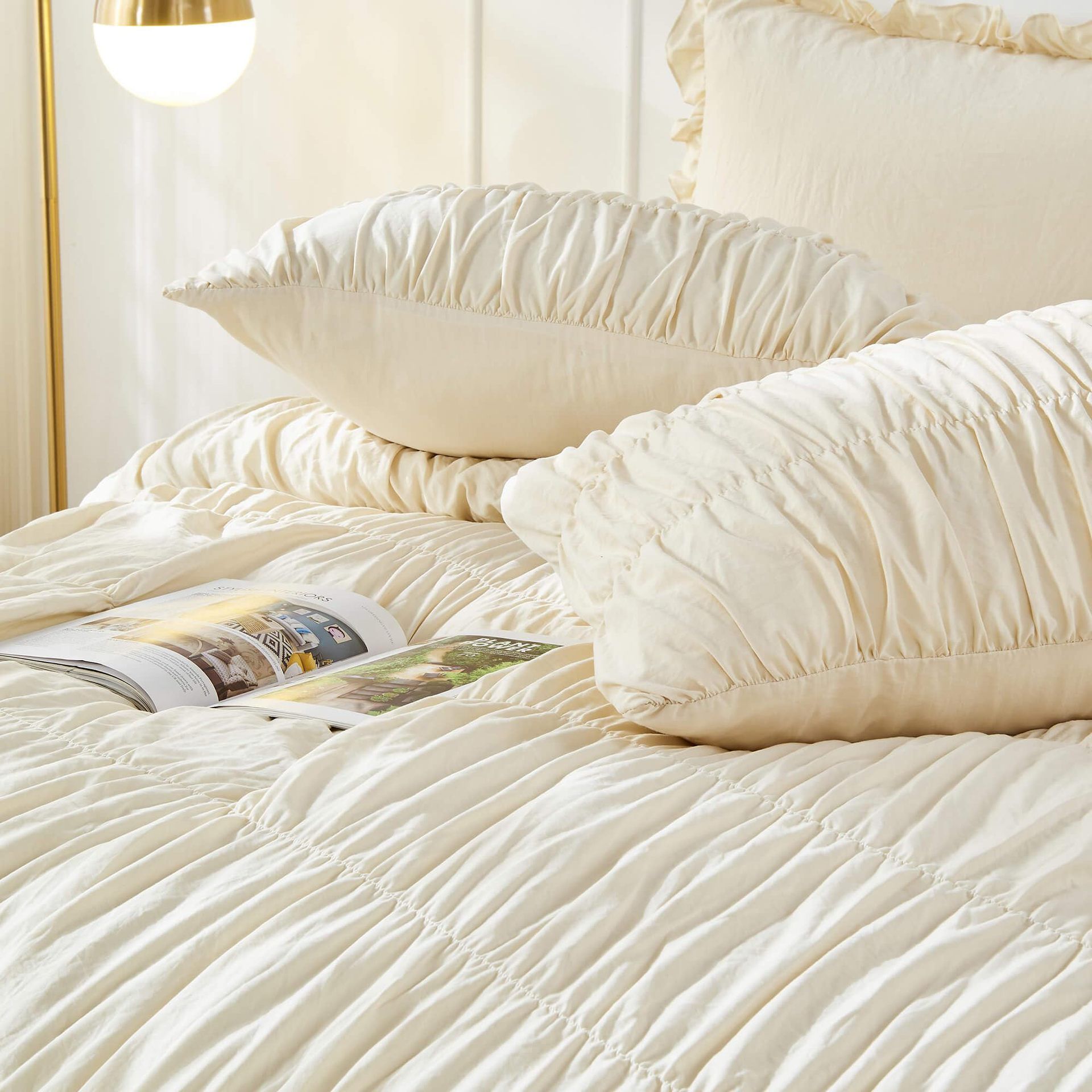 Wrinkle Textured Bedding Set - 3 Piece Quilt Cover and Pillowcase Set - Beige Bohemian Style(Queen) — image 4