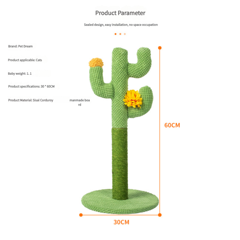 Cactus-Shaped Cat Scratching Post with Sisal Rope and Plush Chenille - Green β image 2