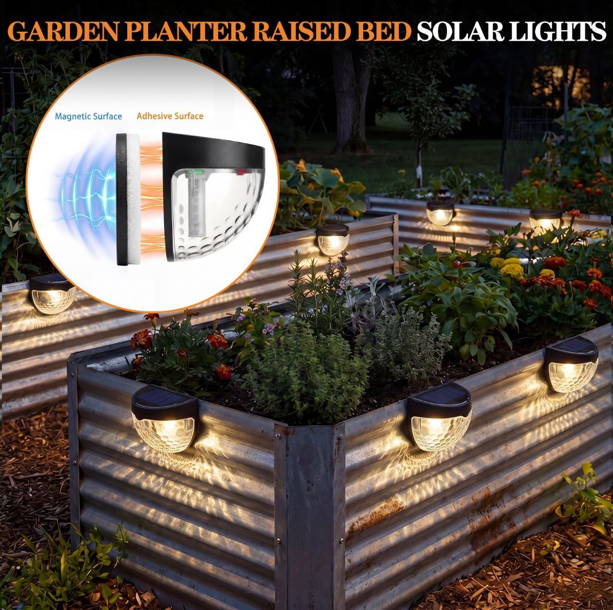 Raised Garden Bed Solar Lights Magnetic with Dusk to Dawn Sensors Wide Angle IPX4 Waterproof Solar Powered Lights Outdoor for Planter Raised Beds Garden Patio — image 5