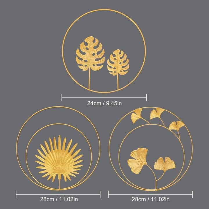 3 PCS Gold Wall Decor, 11inch Gold Metal Wall Art Decor Gold Ginkgo Maple Leaf Wall Decor for Bedroom, Easy Installation Great — image 5