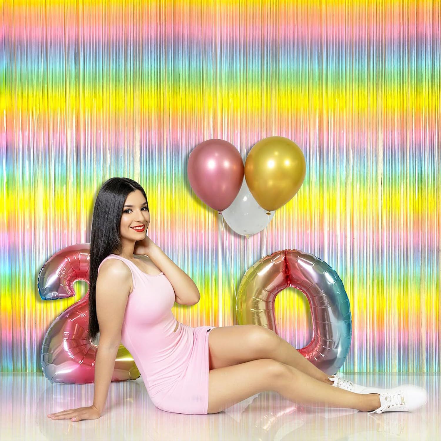 5 Pcs Style 1 Colorful Pastel Rainbow Metallic Fringe Curtain - 1x2m Iridescent Tinsel Backdrop for Birthday Parties, Weddings & Photo Booth Decor โ image 2