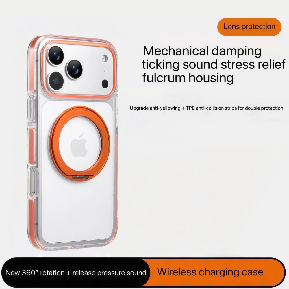 Clear MagSafe iPhone 17 Pro Case with 360° Rotating Ring Stand - Orange Edition — image 5