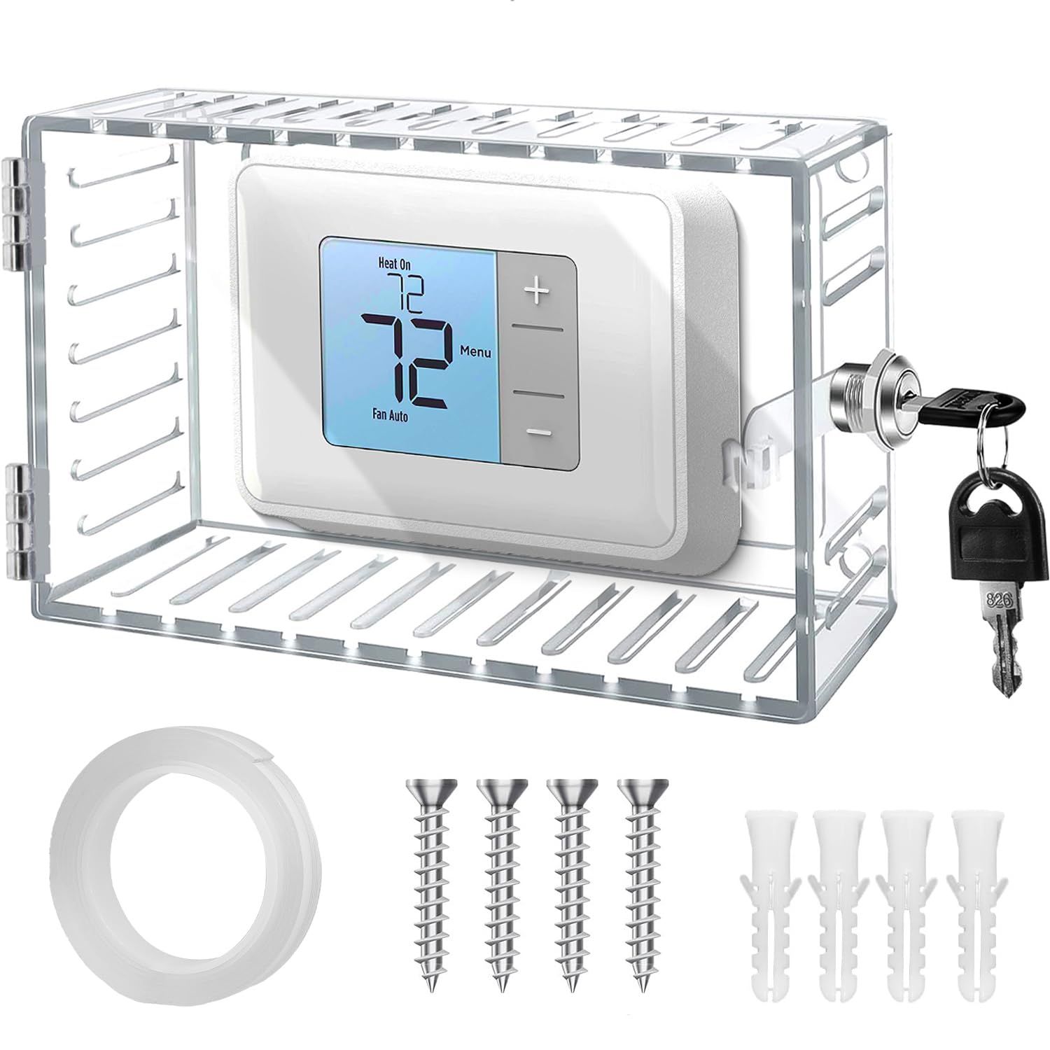 Universal Thermostat Lock Box with Key, Suitable for Home Thermostats, Transparent Thermostat Cover, Wall-Mounted Thermostat Guard