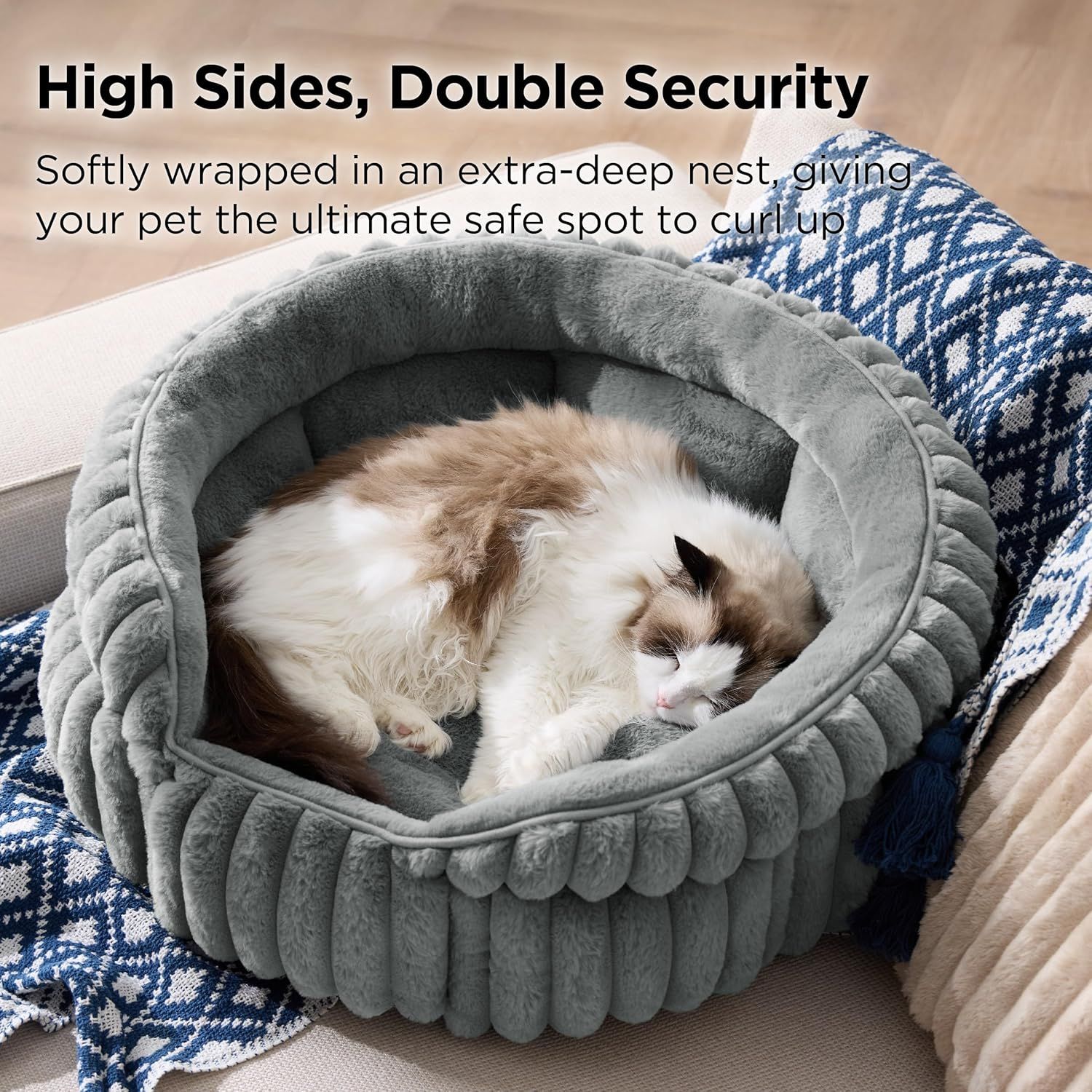 Cat Bed, Washable Round Cute Cat Beds for Indoor Cats, Super Soft Corduroy Pet Bed for Puppy and Kitten with Anti-Slip Bottom, 23''x23''x8.5'', Warm Gray — image 2