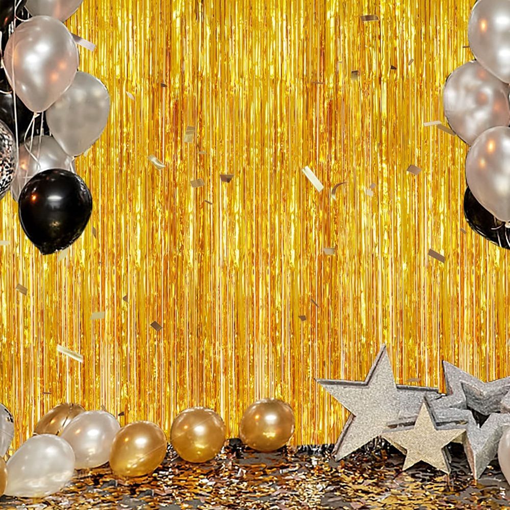 10 Pcs Dark Blue Shiny Tinsel Foil Fringe Curtain - 1m x 2m Metallic Streamer Backdrop for Birthday Parties, Weddings, Christmas, and Stage Decor - Gold โ image 5