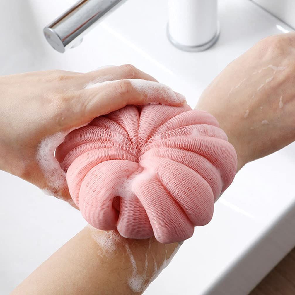 Shower Loofah Balls Bath Sponge Shower Loofah 4Pcs Pumpkin Shower Ball Mesh Pouf for Body Women Men Foaming Making Bath Sponge โ image 4