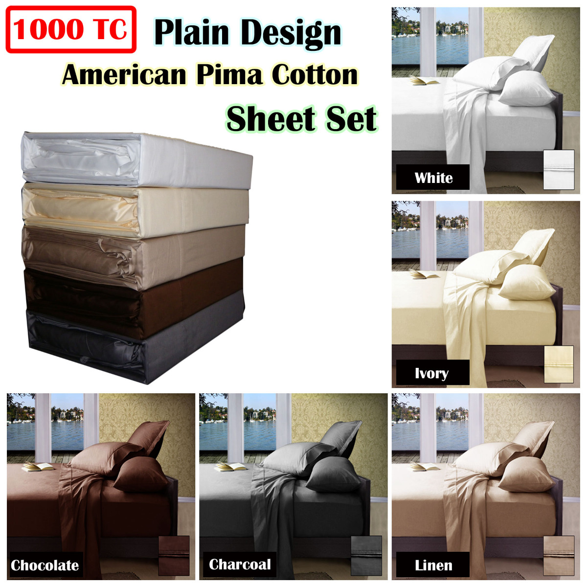 Ramesses 1000TC American Pima Cotton Plain Design Sheet Set Chocolate King — image 2