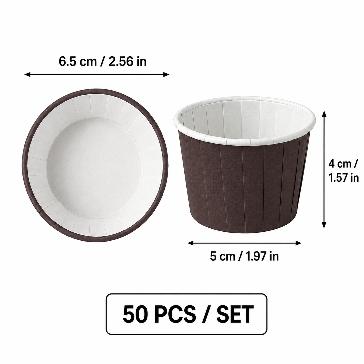 Dark Brown 50Pcs Cupcake Baking Cups 2.56in Greaseproof Paper Liners for Muffins Cupcakes Air Fryer and Dessert Baking, Disposable Fluted Baking Cups for Home โ image 2