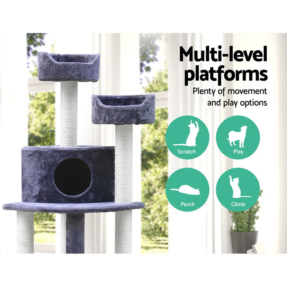 i.Pet Cat Tree 126cm Tower Scratching Post Scratcher Condo Trees House Grey โ image 3