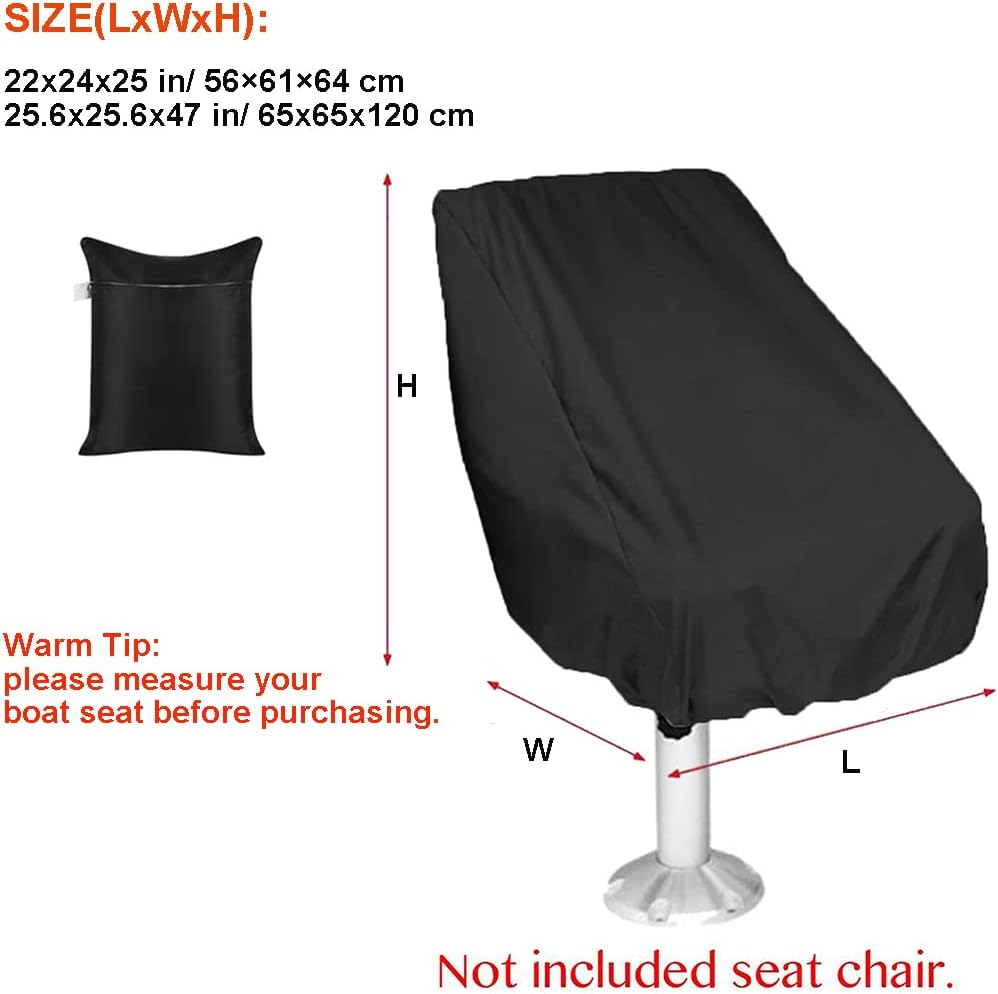 Boat Seat Cover Outdoor Waterproof Captain's Chair Seats Covers Dustproof Pedestal Pontoon Captain Bench for Helm Protector 1pcs Black 25.6 × 25.6 × 47 in — image 2