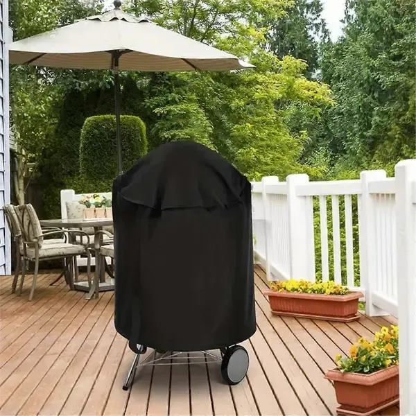 1 Piece 210D Oxford Charcoal Grill Cover, Waterproof Dustproof Outdoor BBQ Protector with Adjustable Drawstring, Black, 58 x 77 cm — image 5