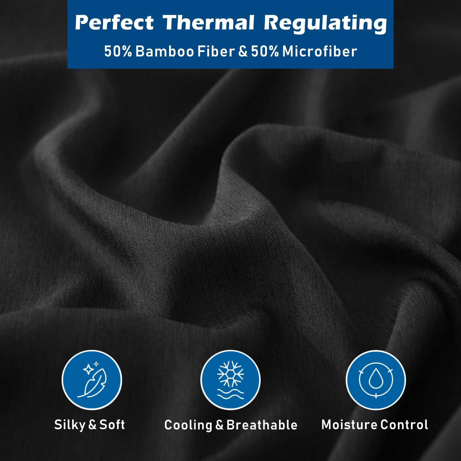 3 Piece Hotel Bamboo Cooling Sheet Set -Ultra Soft 2000TC Breathable Bed Sheets Set with 37 Centimetre Deep Pocket-Cooling Sheets for Hot Sleepers(Black,King — image 2