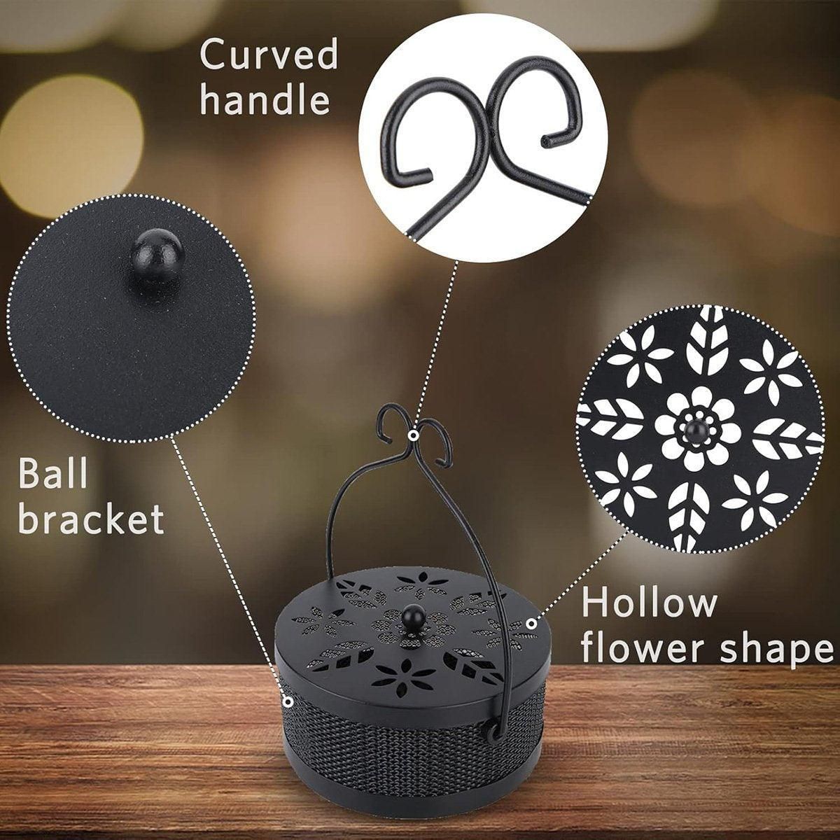 Fireproof Wrought Iron Mosquito Coil Holder with Cover for Indoor Outdoor Use - Brown — image 5