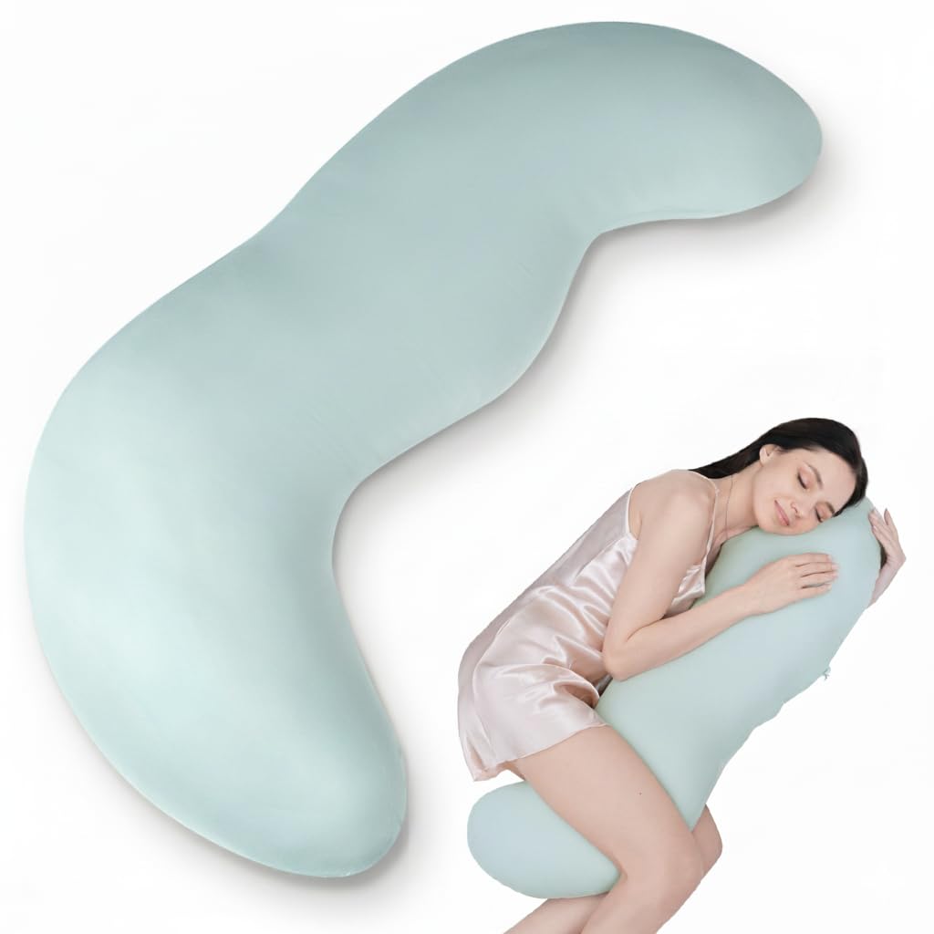 Pea Pod Shape Body Pillow for Adults – Full-Body Support Side Sleeper Pillow, Pregnancy & Back Pain Relief, Soft Hug Pillow with Memory Fiber Filling (Light