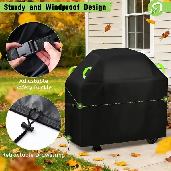 BBQ Grill Cover 420D Oxford Waterproof Windproof for Outdoor Gas and Charcoal Grills 145 × 60 × 120 cm Black — image 5