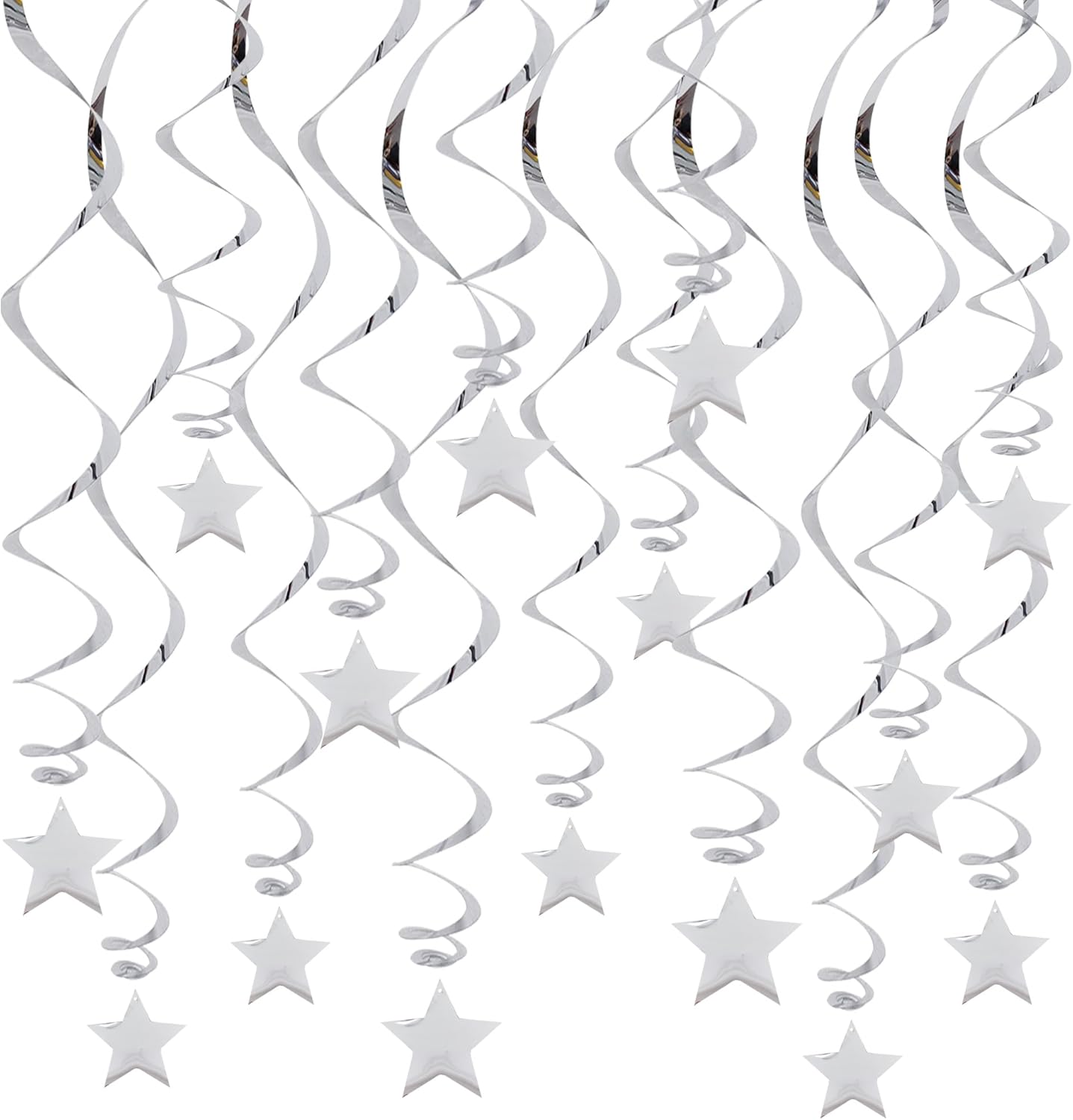 Silver Star Hanging Swirl Decorations,Hanging Silver Party Supplies for Graduation Wedding Baby Shower Decorations, Pack of 15