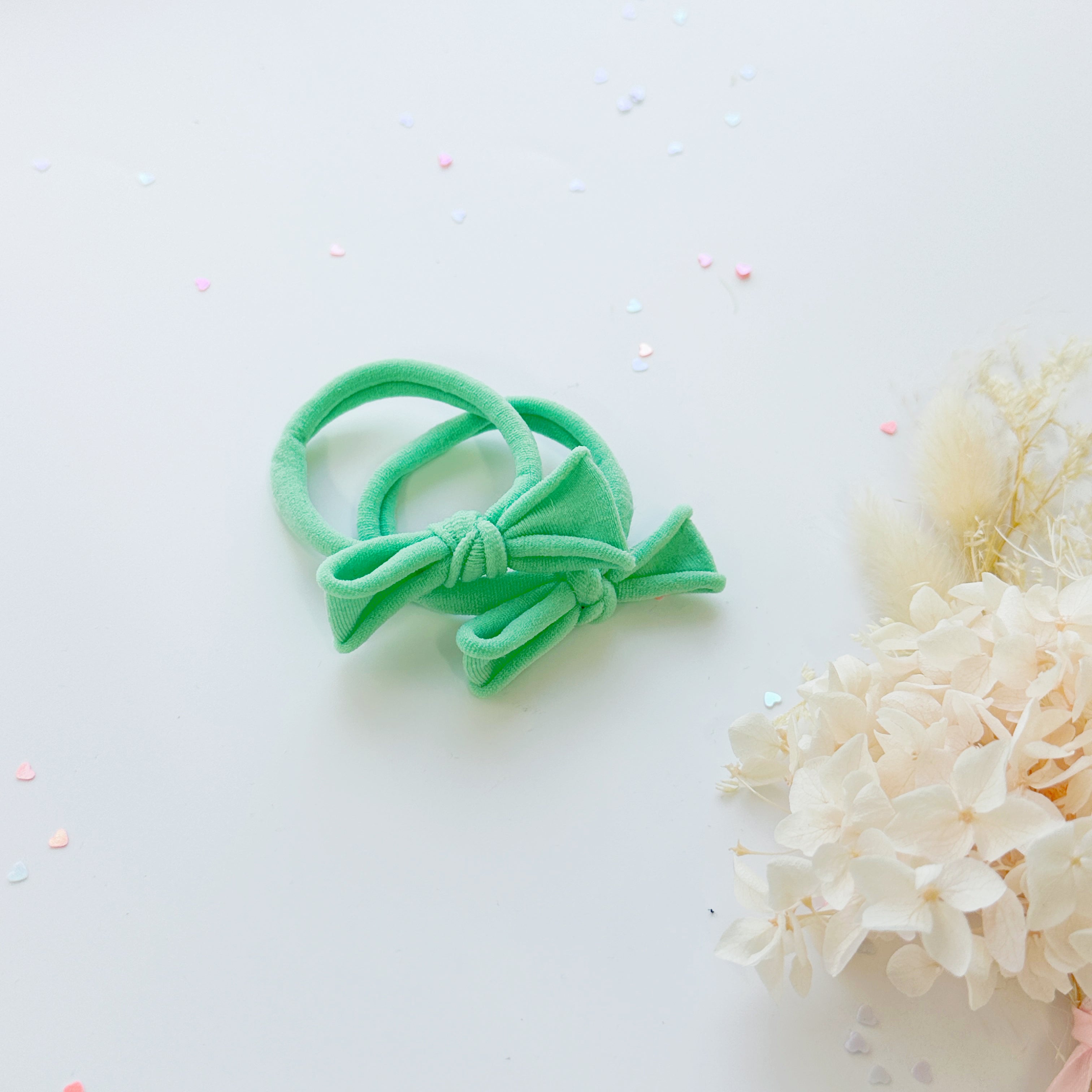Handmade Simple Bow metal free hair ties -Sky - 1 Pairs - Pastel Blue — image 4