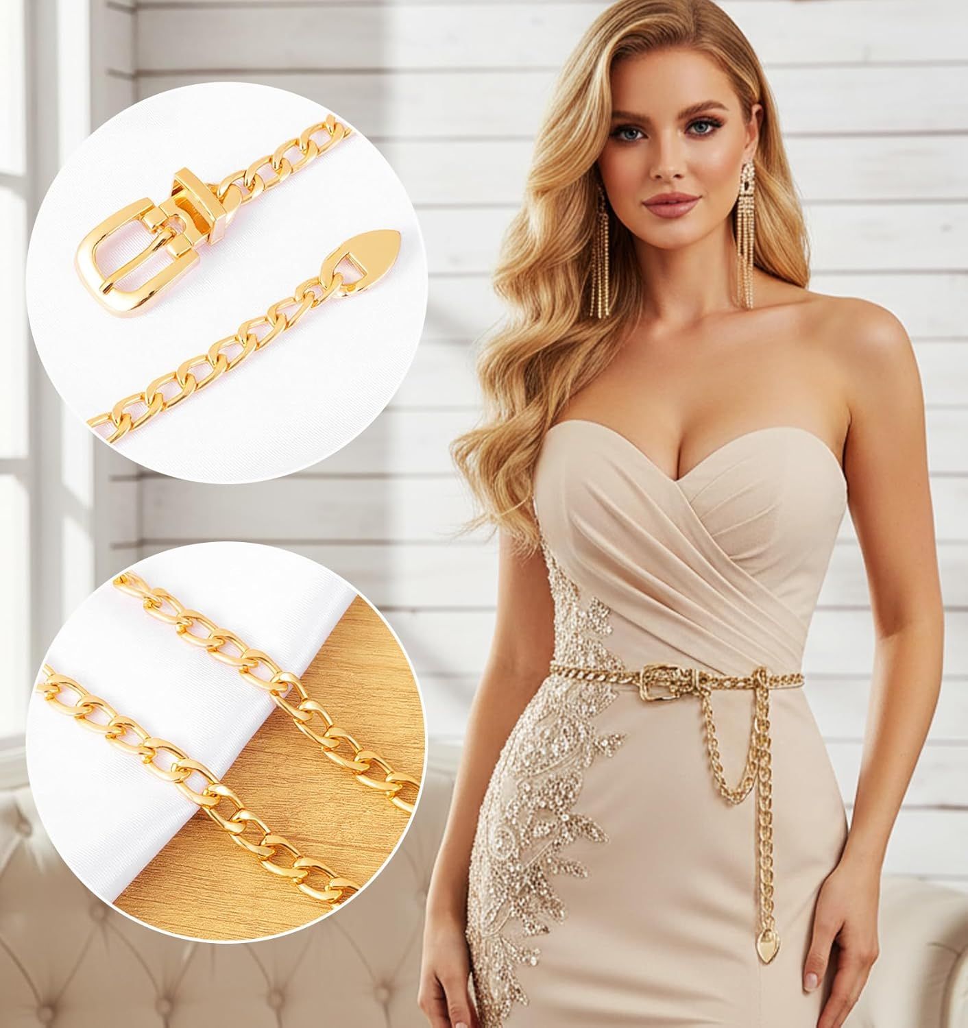 Gold Belt Chain, Adjustable Gold Chain Belts For Women, Stylish Accessory for Jeans Dresses Body Waist Decoration (41.7 Inch/106 cm Long) β image 3