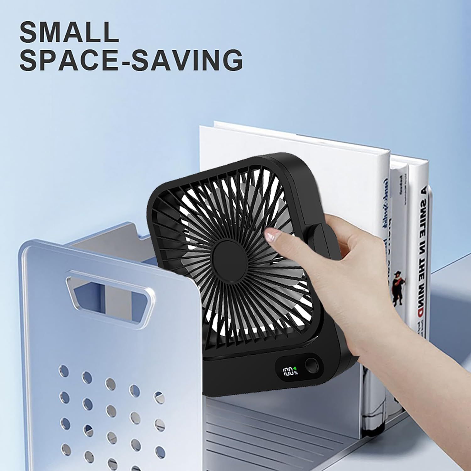 Magnetic Rechargeable Mini Desk Fan with 5-Speed LED Display for Office, Dorm & Bedside Use (Black) — image 3