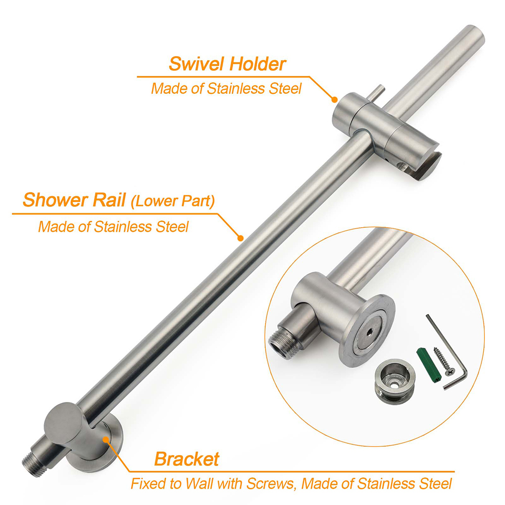 Brushed Nickel Dual Shower Set Sliding Rail Arm 8" Round Head Handheld 1/4 Turn Mixer Valve โ image 5