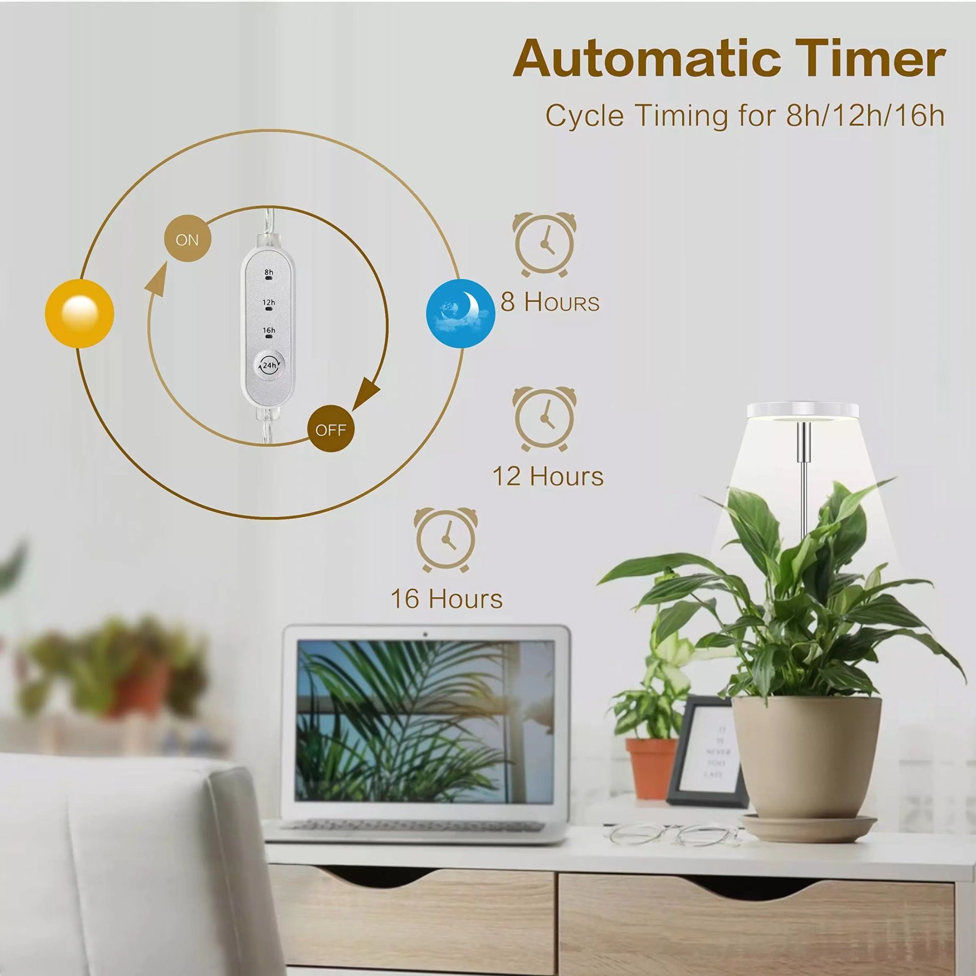 Angel Halo Ring LED Plant Grow Light, Full Spectrum Warm White & Red Blue for Succulents, Flowers, Adjustable Height and Angle, USB Powered Stake — image 5