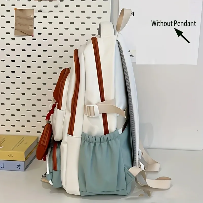 Color-Block Multi-Functional Backpack | Letter Print, Large Capacity & Splash-Resistant, Main Compartment Fits Laptop, Bonus Mini Coin Pouch, Versatile for — image 4