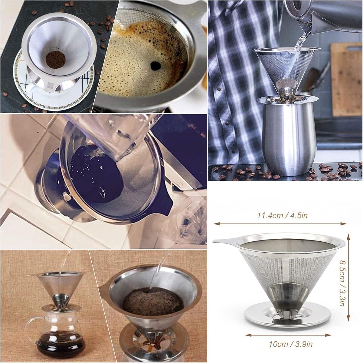 Reusable coffee filter for 6 cups - stainless steel permanent filter - clean after use — image 2