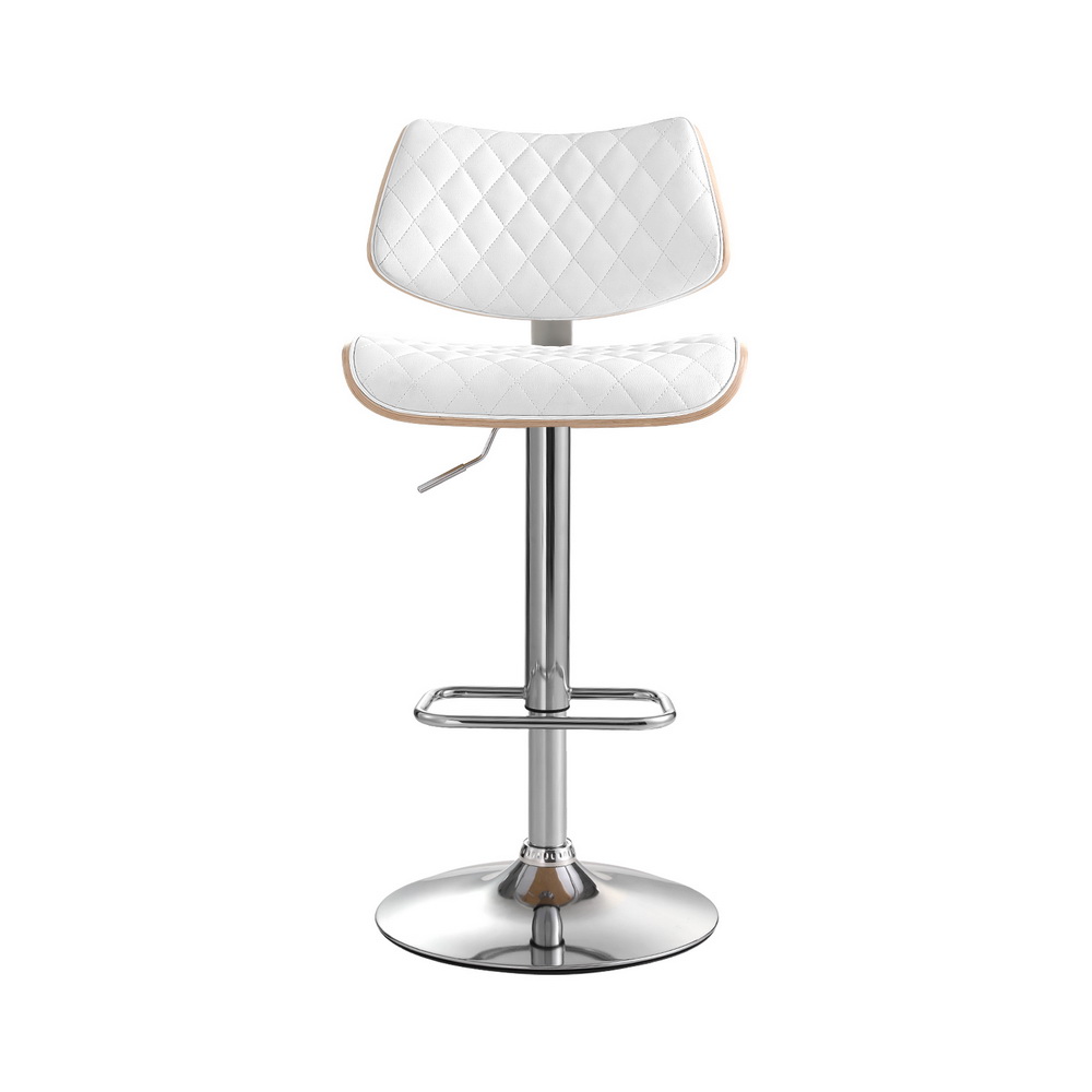 Artiss Bar Stools Kitchen Dining Chairs Gas Lift Stool Wooden Leather White — image 3