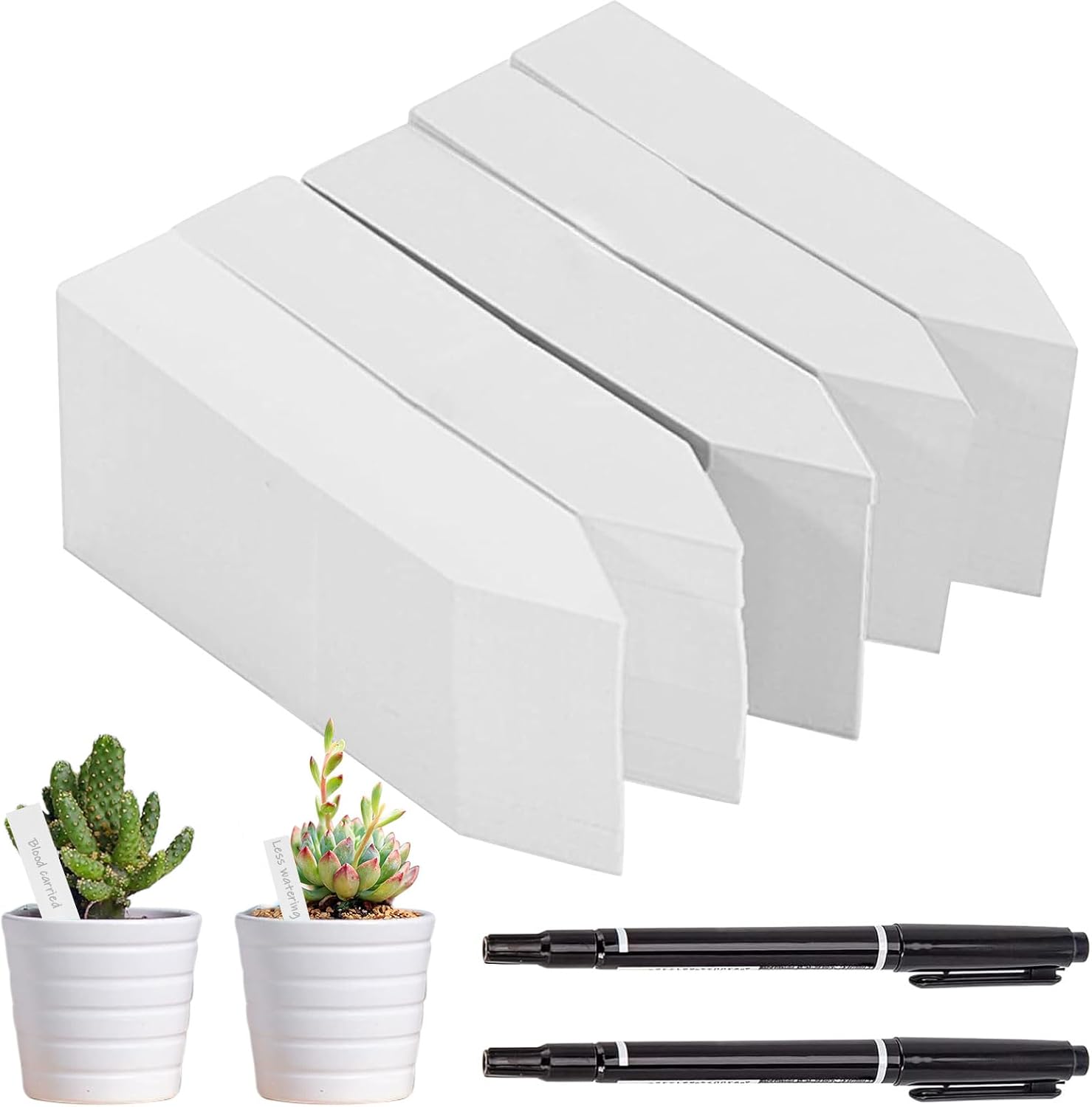 Petluno 500 pieces plant labels, plastic plant tags, white plant stakes, stake labels, weatherproof, garden labels with 2 black felt tip pens for outdoor