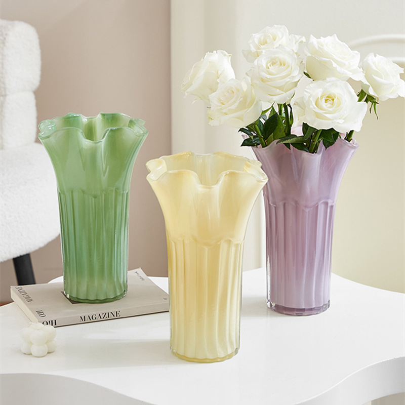 Nordic-Style Glass Vase - Elegant Fluted Flower Vase for Home Decor(Yellow) — image 4