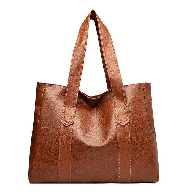 Large bag Women's 2025 Autumn New Style, simple and versatile handbag, large capacity single-shoulder bag, tote crossbody (brown) — image 4