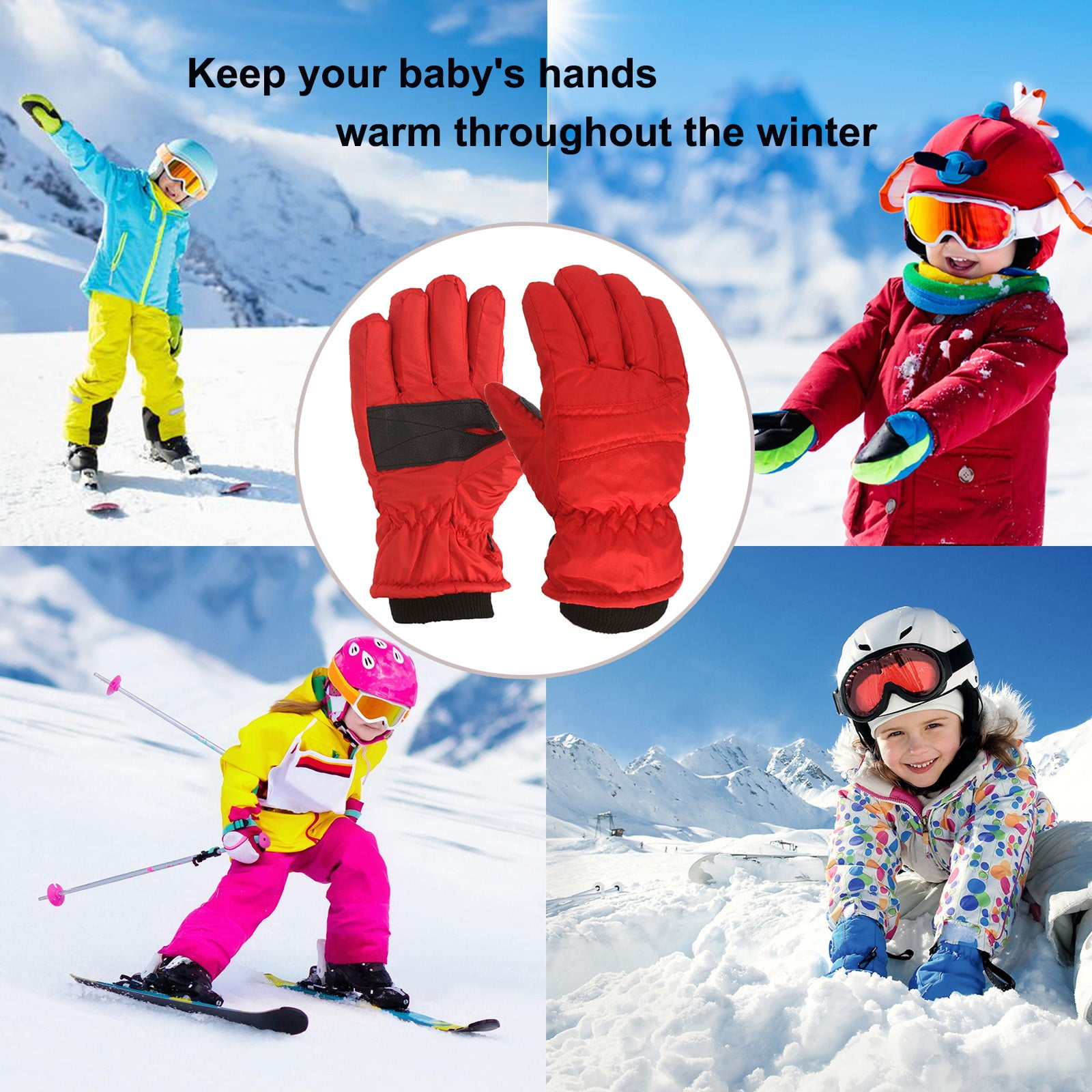 Gloves For Kids Toddler Skis Kids Gloves Winter Gloves Thick Gloves Stretchy Warm Gloves Boys Girls 6-24 Months 4-8 Year AHA1 kids snow gloves Red โ image 3