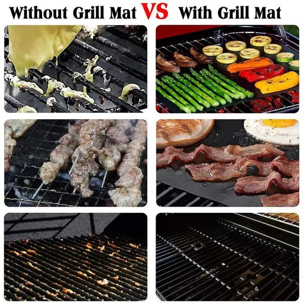 3 Pack Grill Mats Non-Stick Reusable PTFE Fiberglass BBQ Mats for Gas and Charcoal Grills Black 50 × 40 cm — image 2