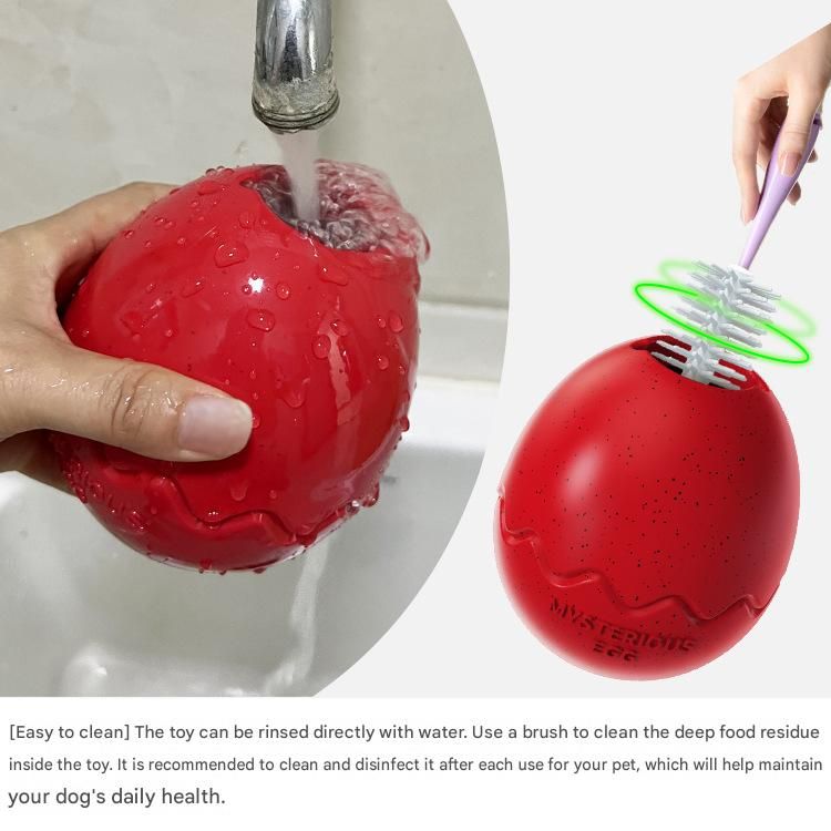2-piece Red Dinosaur Egg Dog Slow Feeder Toy Set with Cleaning Brush - TPR Interactive Treat Dispenser for Mental Stimulation, Anxiety Relief and Healthy — image 5