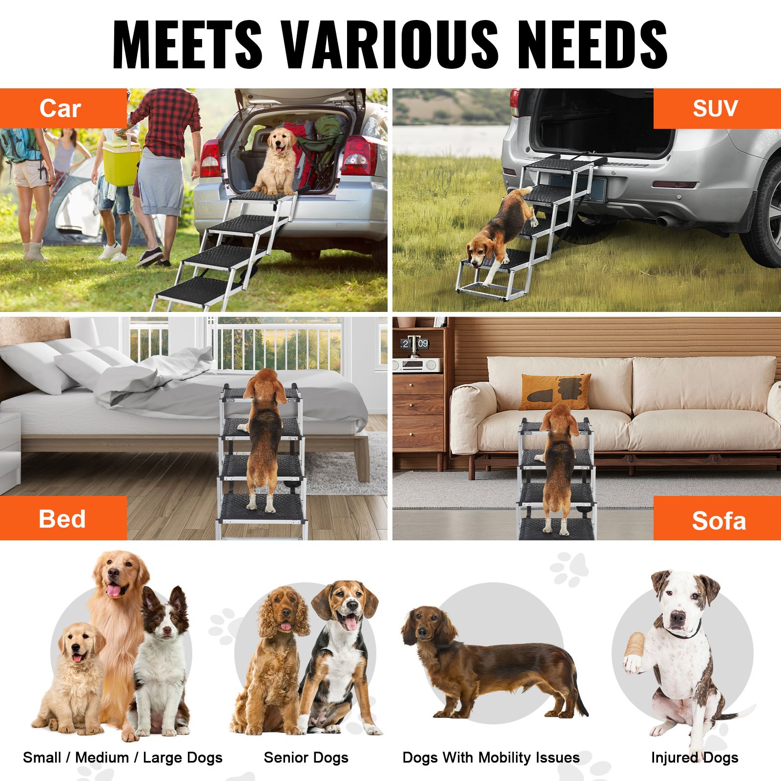 Dog Stair for Cars 4-step Folding Dog Steps Aluminum Loads up to 150 lbs, Foldable 24-25.4 in Adjustable Height โ image 6