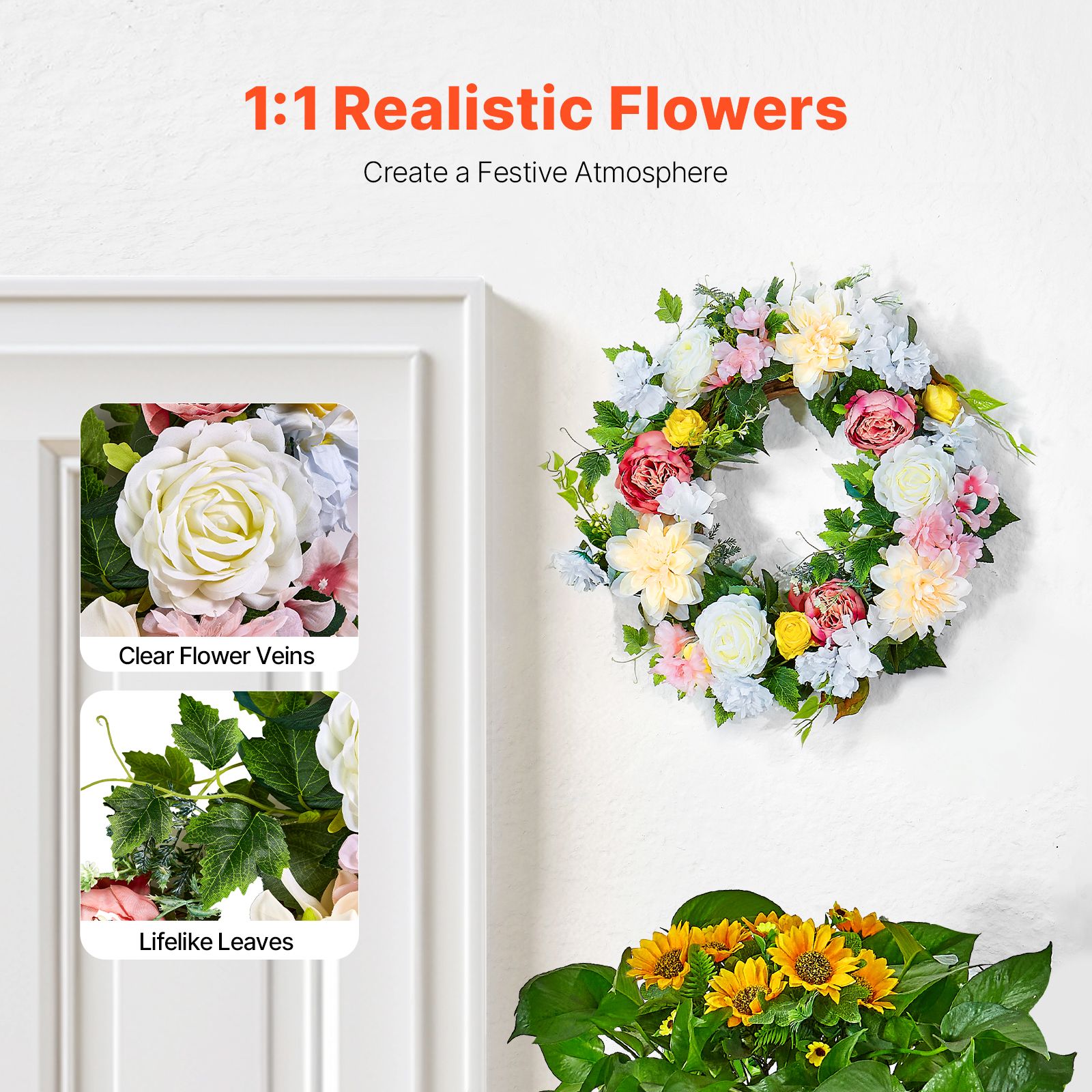 Artificial Decorative Wreath 60.96 cm White Pink Yellow Peonies Hydrangeas — image 2