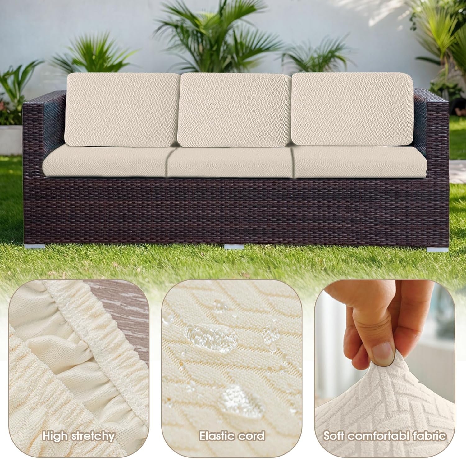 Outdoor Waterproof Couch Cushion Covers, Stretch Individual Patio Chair Cushion Outdoor Seat Cushion Pad Replacement Sofa Cushion Protector Sofa Slipcover — image 3