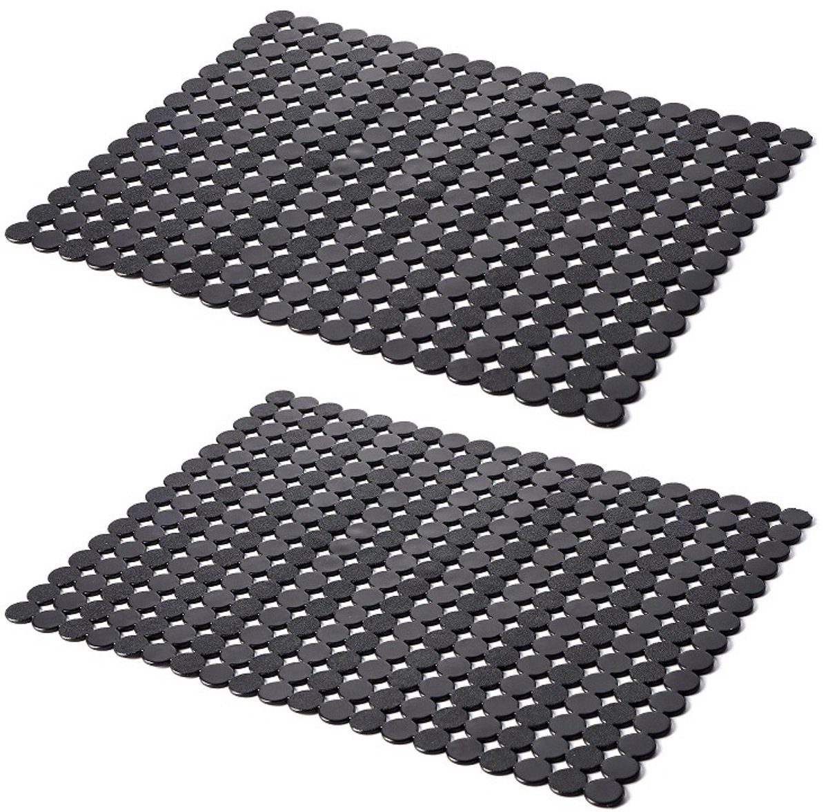 Sink mat - 2 pieces - 30x40cm - Sink insert - Rectangular - Dot design - Sink protection - Black - PVC - Sink mat - Washbasin mat