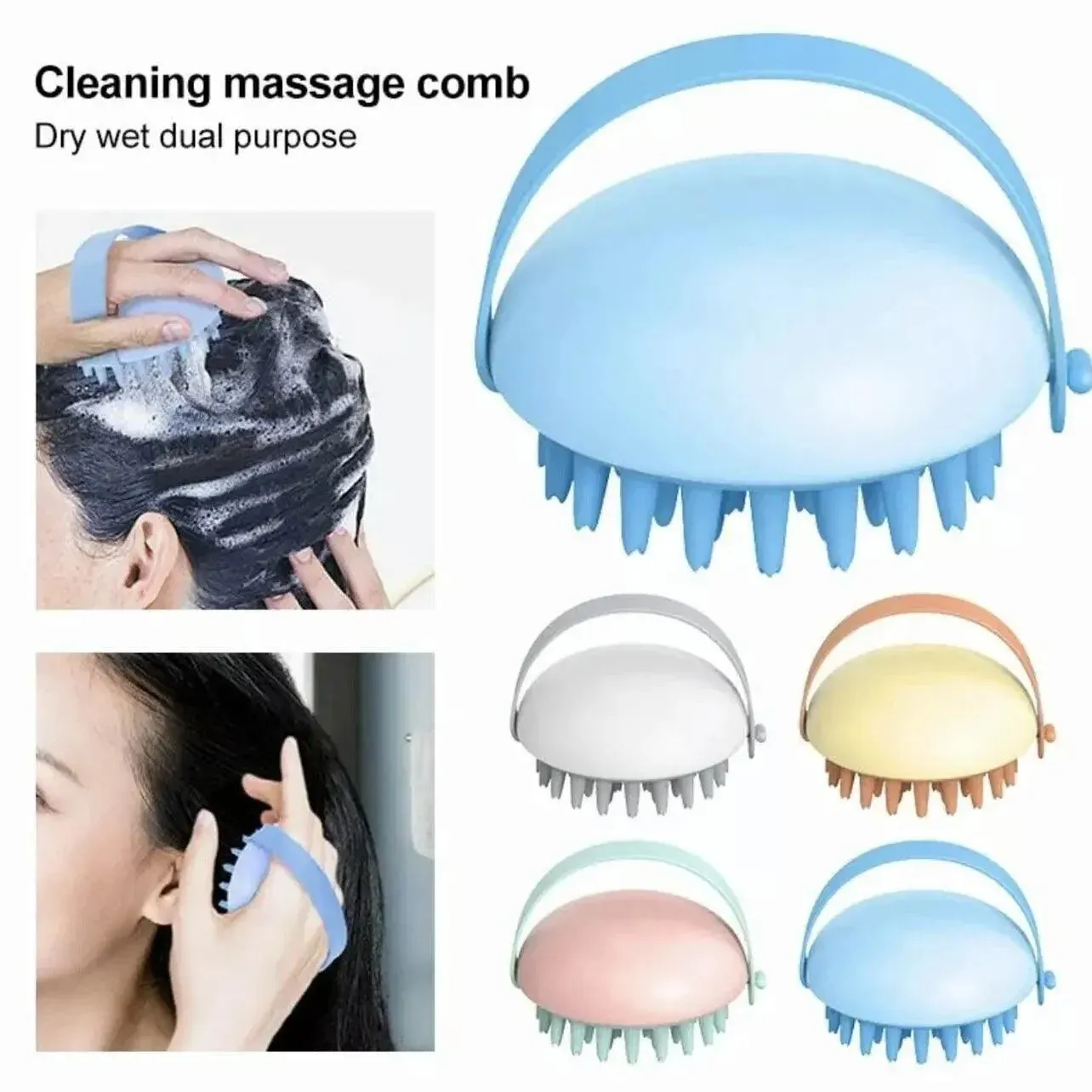 Handheld Scalp Massager Brush for Hair Washing and Shampoo with Silicone Bristles - White — image 3