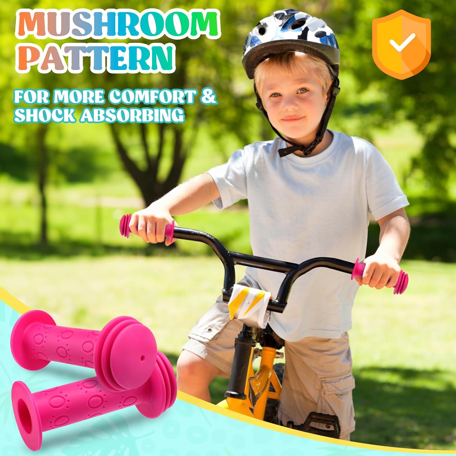 Kids Bike Handlebar Grips,Bike Handle Grips for Boys Girls,105mm Non-Slip Soft Rubber with Mushroom Suitable for Kids Bike — image 4