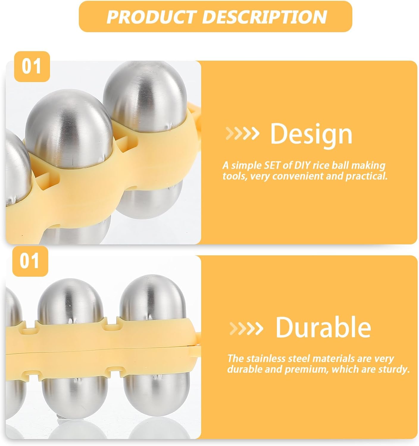 Stainless Steel Rice Ball Maker Set Triangle Sushi Mold with Rice Paddle Non-Stick Riceball Shaker Tool Yellow — image 4