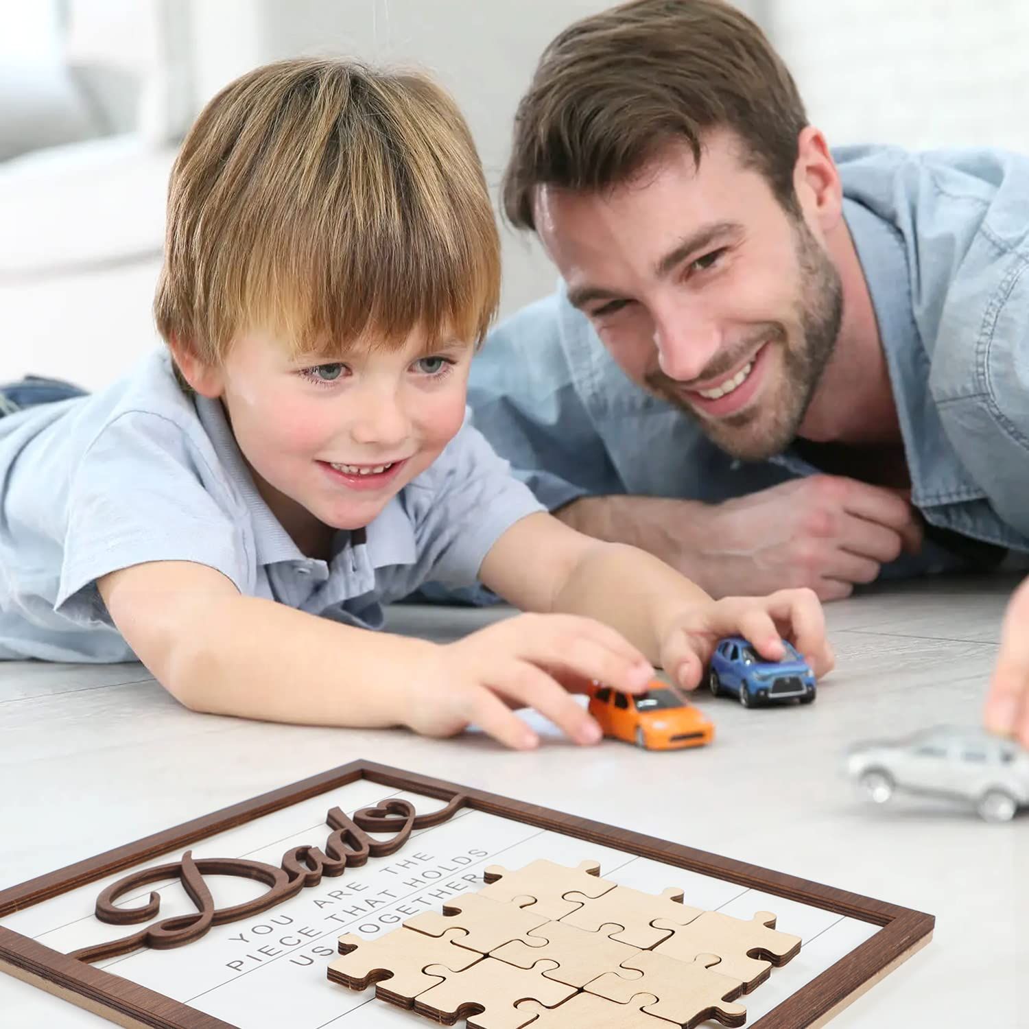 Dad & Children Name Puzzle Piece DIY Sign Plaque(8''x10''), Father's Day Gift Rustic Artwork Desk Decoration — image 4