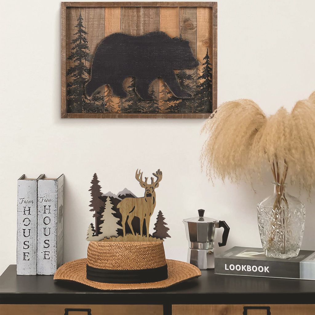 Desktop decoration, wooden crafts, forest wood carving, landscape creativity, home decor, deer wood multi-layer crafts, ornaments — image 2
