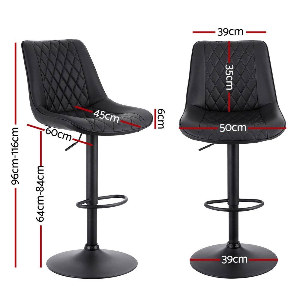 Artiss 2x Bar Stools Kitchen Swivel Gas Lift Counter Chair Diamond Leather Black — image 2