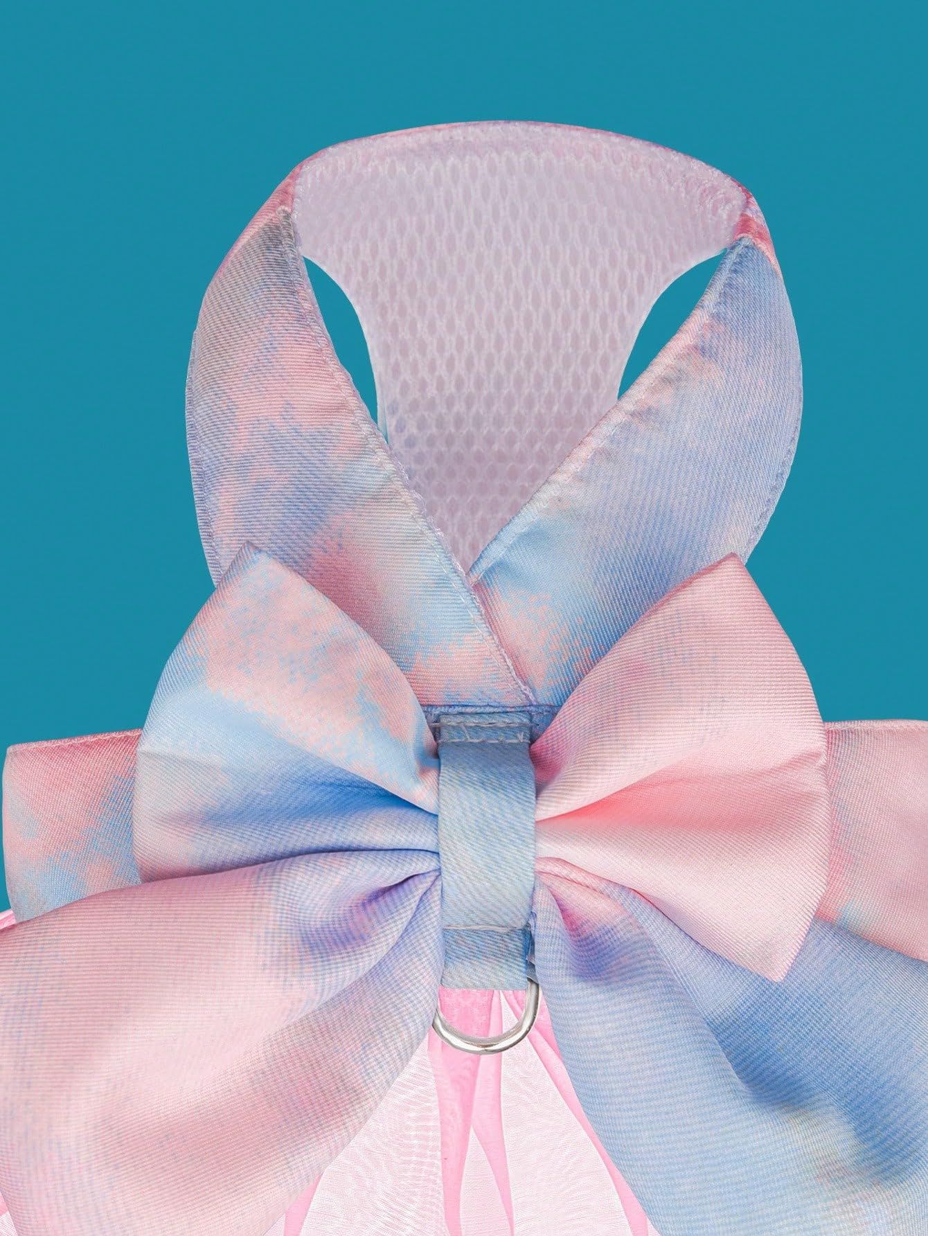 Tie-dye Dog Harness and Leash Set Bow Decor Puppy Cat Harness with Leash Soft No-Pull No Choke Mesh Harness Dress Set Pink L — image 4