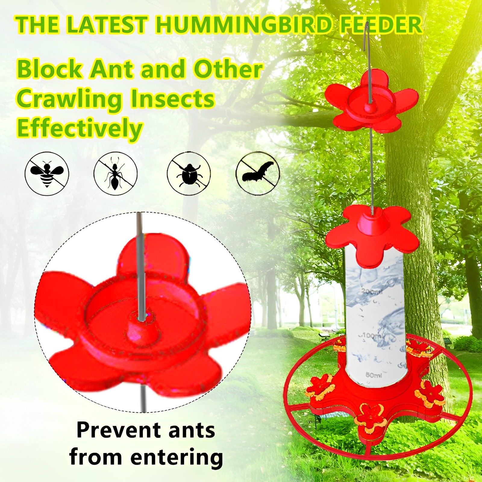 Plastic Hummingbird Feeders for Outdoor Hanging, Ant-Proof and Bee-Proof Design, 6 Feeding Ports, Leak-Proof and Easy to Clean โ image 2