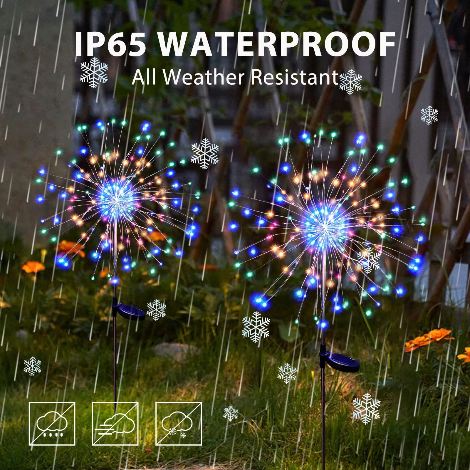 Solar Garden Lights Solar Lights Outdoor Waterproof 2 Pack Solar Powered Firework Stake Lights 120 LED Solar Outside (Colorful) — image 5