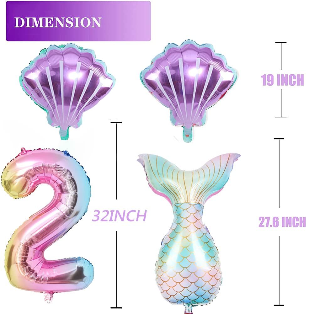 Mermaid Birthday Decoration Mermaid Balloons Kit Sea Balloon Mermaid Foil Balloon Mermaid Tail Balloons for Girls (Number 2) — image 3