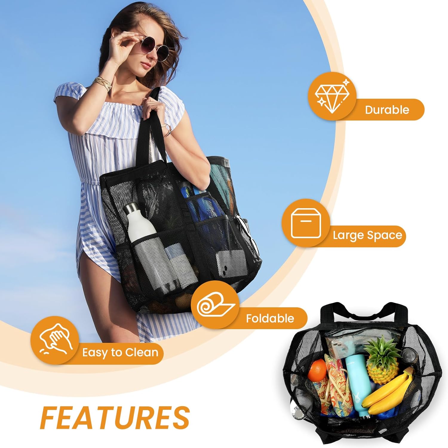 Mesh Beach Bag - Large Beach Tote with Multi Functional Pockets for Family Travel/Vacation — image 5